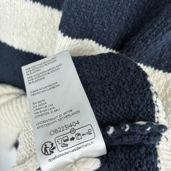 Anthropologie Maeve Crewneck Fish Motif Sweater Vest Cream Blue Large Sardine - Picture 12 of 13